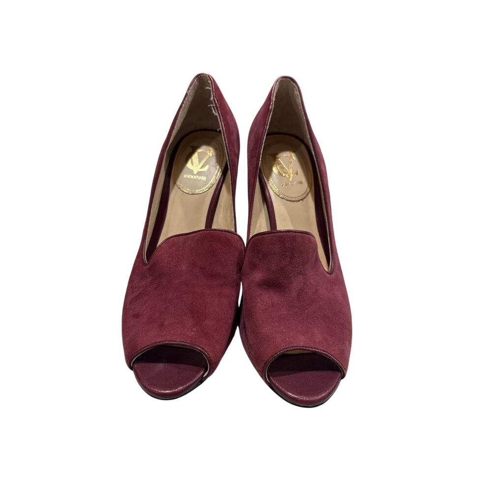VC Signature Vince Camuto Women’s  Burgundy Suede Peep Toe Pumps Heels US 7